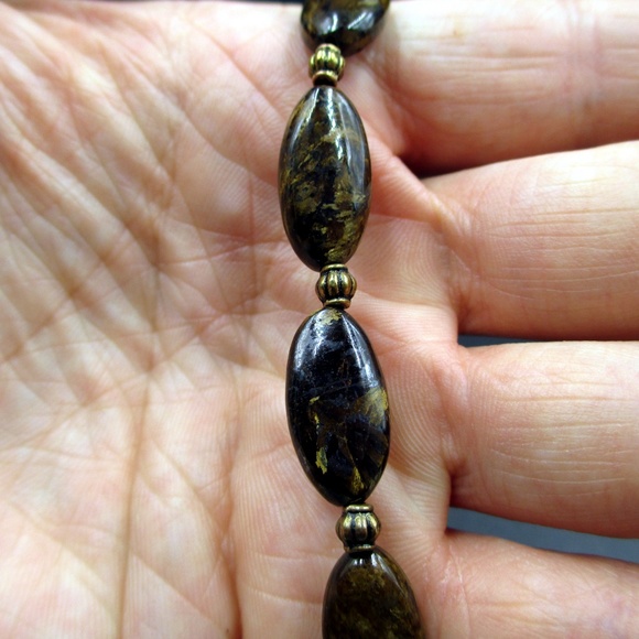 Vintage 8" Inch Bronze Tone Brown Stone Bracelet - Picture 3 of 5